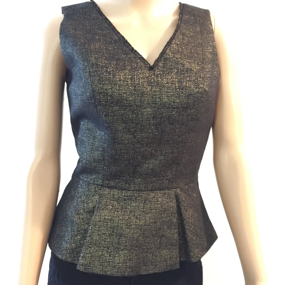 Tahari Metallic Gold Peplum Top